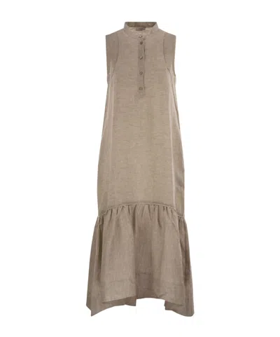 Peserico Ruffled Sleeveless Midi Dress In Brown