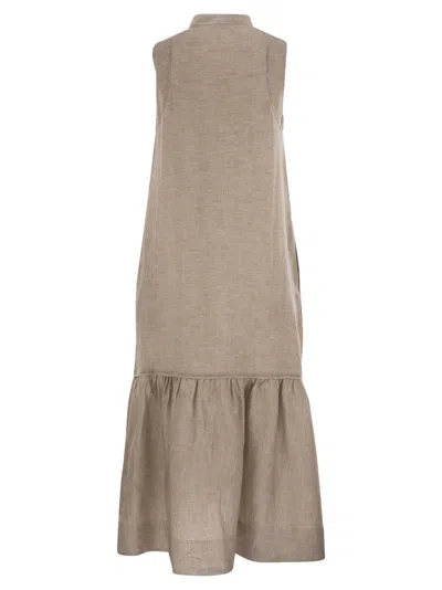 Peserico Ruffled Sleeveless Midi Dress In Brown