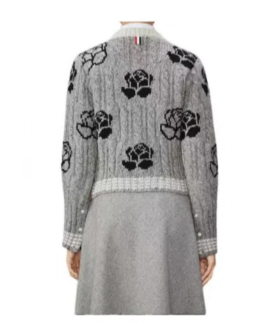 Thom Browne Long-sleeved Knitted Cardigan In Gray