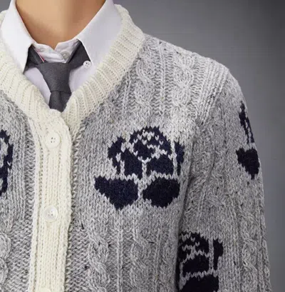 Thom Browne Long-sleeved Knitted Cardigan In Gray