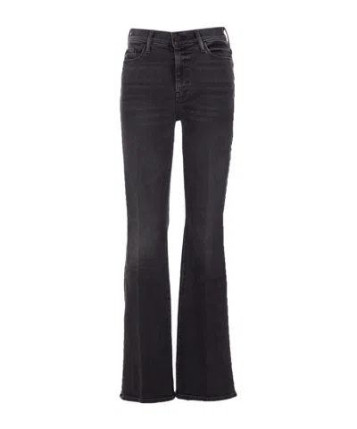 Mother Flared Leg Trousers Contrast Stitching In Black