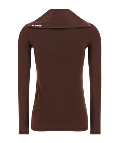 Jil Sander Half-zip T-shirt High Collar In Brown