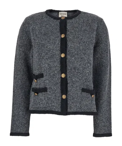 Semicouture Round-neck Long-sleeve Knitted Sweater In Black