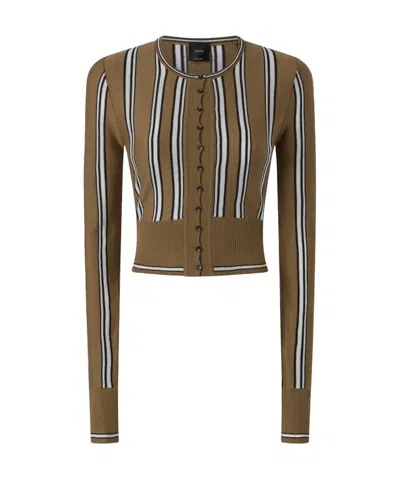 Pinko Long-sleeved Knitted Cardigan In Brown