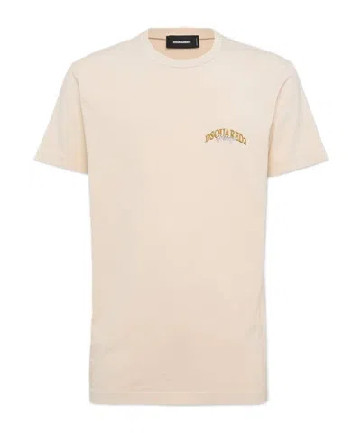 Dsquared2 Mens Light Beige Logo Graphic-print Cool-fit Cotton T-shirt In Neutral