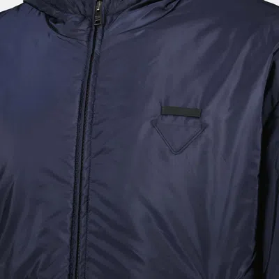 Prada Padded Jacket With Hood And Elastic Cuffs In Blue