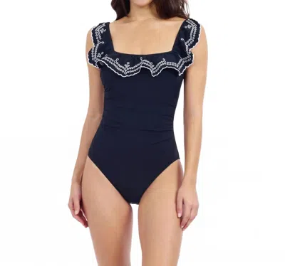 Profile By Gottex Lola Square Neck Ruffle One Piece Swimsuit In Black