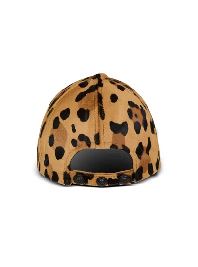 Balmain Ponyskin-style Leather Cap With Leopard Pattern