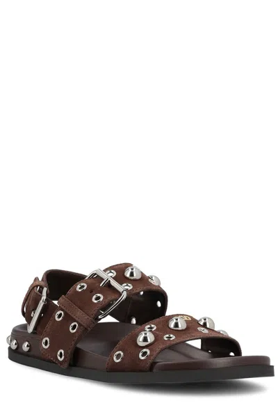 Valentino Embellished Double-strap Sandals In Brown