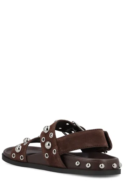 Valentino Embellished Double-strap Sandals In Brown