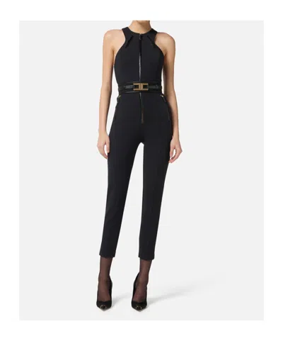 Elisabetta Franchi Zip-front Halterneck Jumpsuit In Black