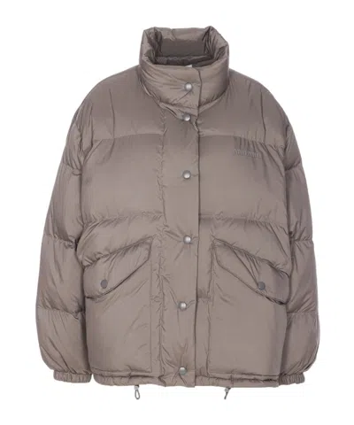 Miu Miu Long Sleeve Down Jacket In Gray