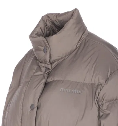 Miu Miu Long Sleeve Down Jacket In Gray