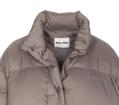 Miu Miu Long Sleeve Down Jacket In Gray