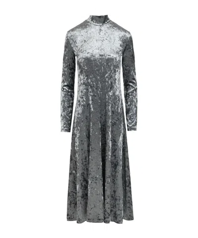 Forte Forte Iridescent Stretch Velvet Turtleneck Dress In Gray