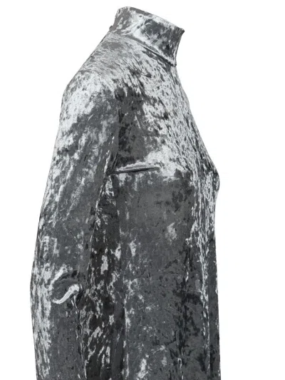Forte Forte Iridescent Stretch Velvet Turtleneck Dress In Gray