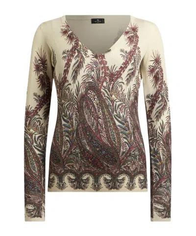 Etro Paisley Print V-neck Sweater With Long Sleeves In Multi