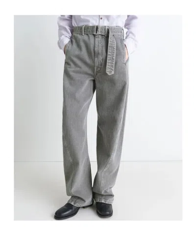 Lemaire Twisted Wide-leg Belted Jeans In Gray