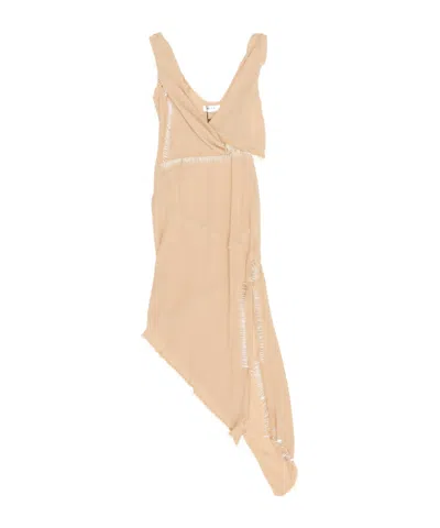 Attico Asymmetric Midi Dress In Neutral