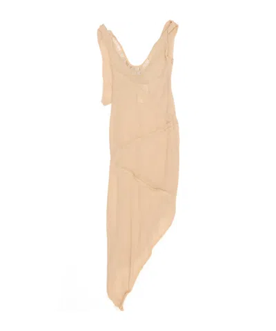 Attico Asymmetric Midi Dress In Neutral