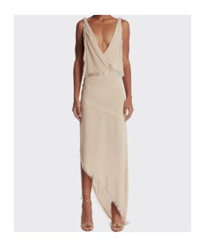 Attico Asymmetric Midi Dress In Neutral