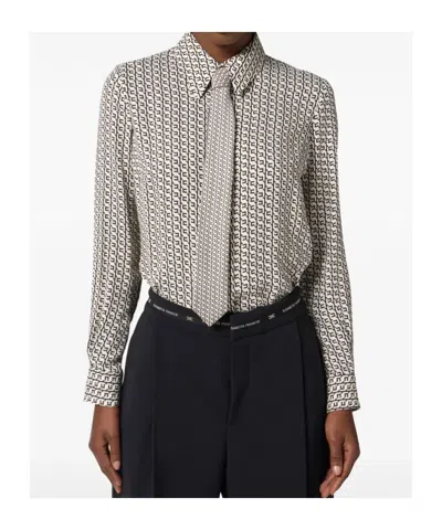 Elisabetta Franchi Geometric Pattern Shirt With Tailored Fit In Neutral