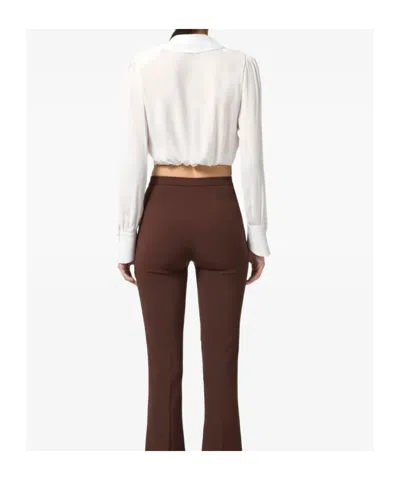 Elisabetta Franchi Cropped Shirt With Golden Chain And Padded Shoulders