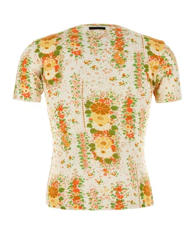 Prada Floral Pattern Cotton T-shirt In Multi