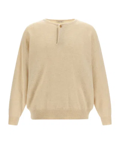 Fear Of God Sweater Keyhole Neckline Button Detail In Neutral