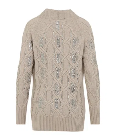 Ermanno Scervino Cable Knit Cardigan Crystal Embellishments