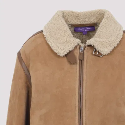 Ralph Lauren Shearling-collared Bomber Jacket In Brown