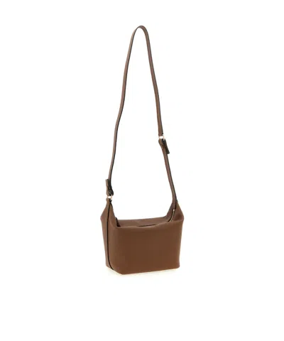 Valextra Mini Handbag Textured Finish Top Handle Adjustable Strap In Brown