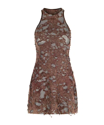 Diesel Distressed Look Cotton Blend Dress In Brown