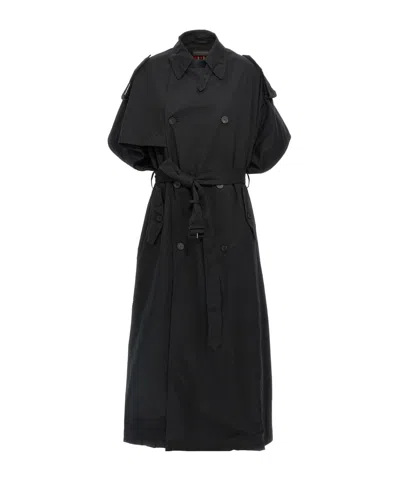 Balenciaga Stole Trench Coat Belted Waist In Black