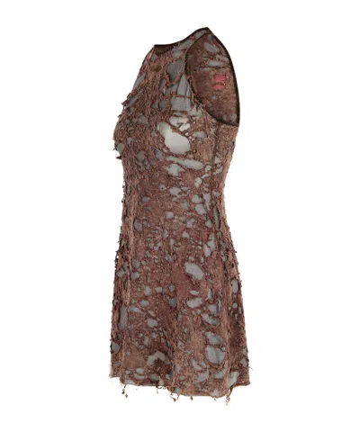 Diesel Distressed Look Cotton Blend Dress In Brown