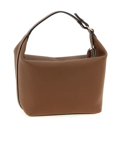 Valextra Mini Handbag Textured Finish Top Handle Adjustable Strap In Brown