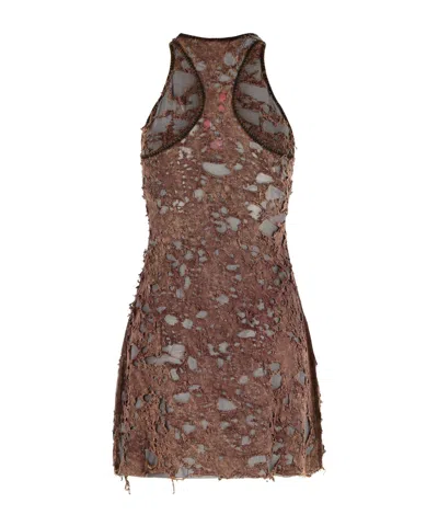 Diesel Distressed Look Cotton Blend Dress In Brown