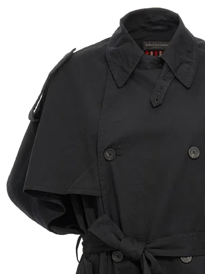 Balenciaga Stole Trench Coat Belted Waist In Black