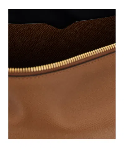 Valextra Mini Handbag Textured Finish Top Handle Adjustable Strap In Brown