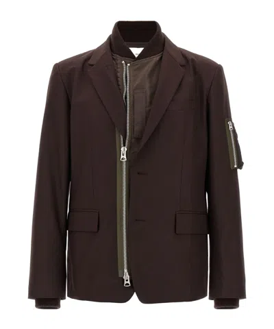 Sacai Bomber Insert Blazer In Brown