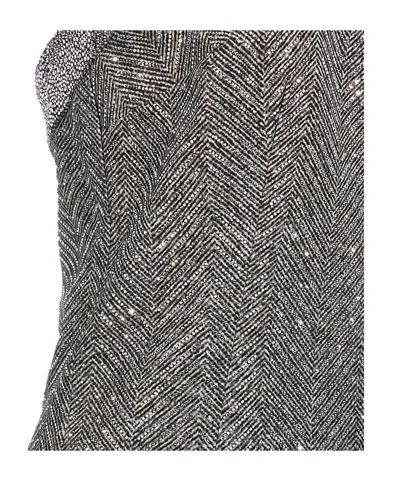 Ermanno Scervino Rhinestone-embellishment Herringbone-pattern Maxi Dress In Gray