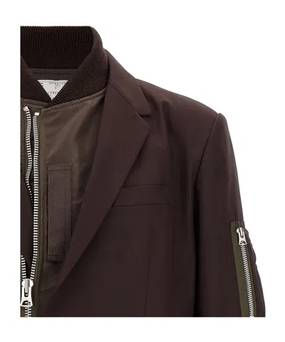 Sacai Bomber Insert Blazer In Brown