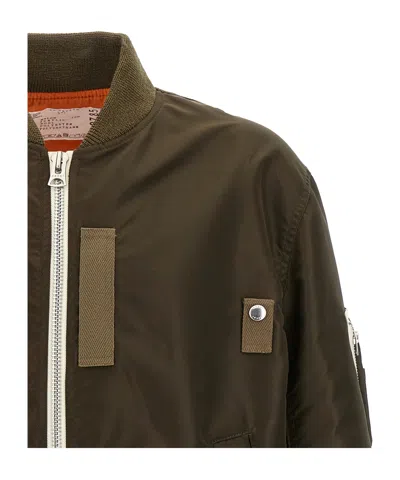 Sacai Khaki Nylon Twill Blouson Bomber Jacket In Green