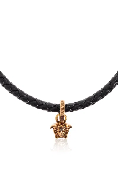 Versace Braided Leather Medusa Necklace