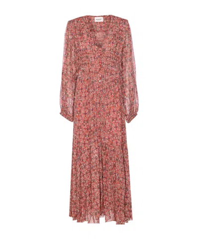Isabel Marant Étoile Printed Button Detail Drawstring Flounced Lightweight V-neck Dress