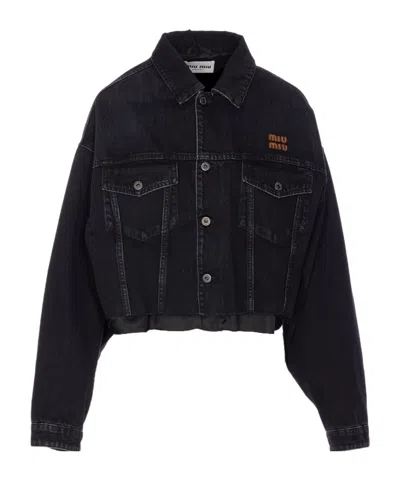 Miu Miu Long Sleeve Casual Denim Jacket In Black