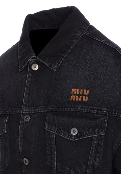Miu Miu Long Sleeve Casual Denim Jacket In Black