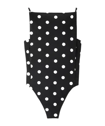Jacquemus Polka Dot Print One Piece Swimsuit In Black