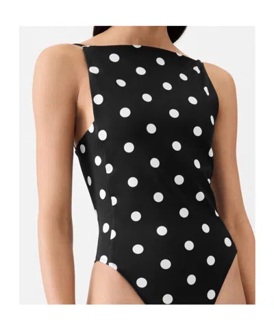 Jacquemus Polka Dot Print One Piece Swimsuit In Black