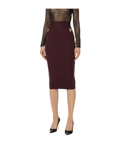 Elisabetta Franchi Skirt In Bi-elastic Fabric With Jewel Logo In Burgundy